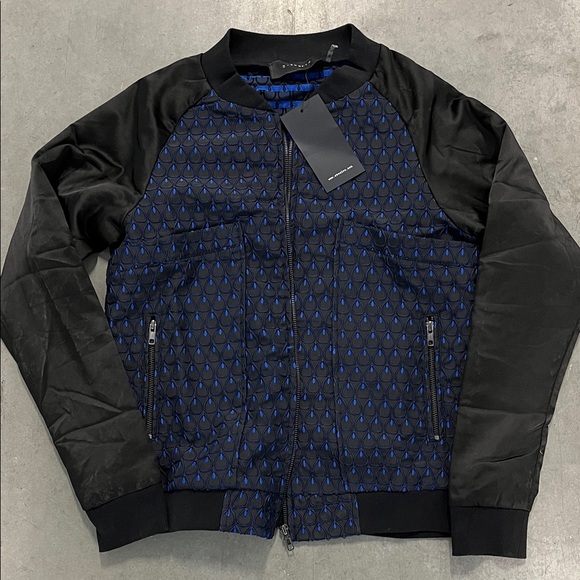 S-Twelve Black and Blue Patterned Bomber Jacket